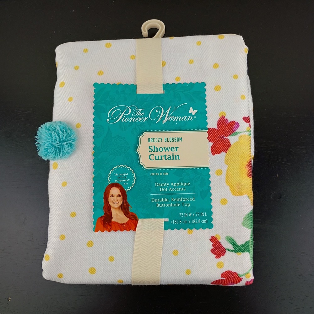 NEW The Pioneer Woman Breezy Blossom Shower Curtain Floral Dot Applique 72x72